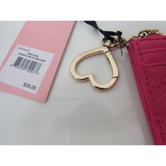NWT Juicy Couture Pink Flash Spring Fling ID Card Case Keychain Wallet Gold - Picture 2 of 5